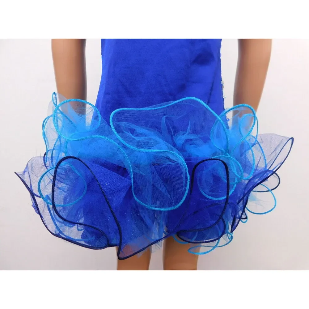 Pre-Owned Dance Costume Curtain Call E1062 XL Child Blue Jazz Sequin